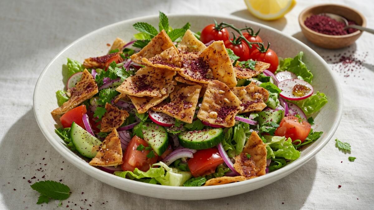 Fattoush salad recipe with sumac dressing