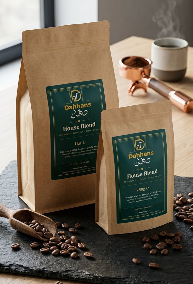 Dahhan's House Blend coffee, 1kg and 250g bags of whole roasted beans